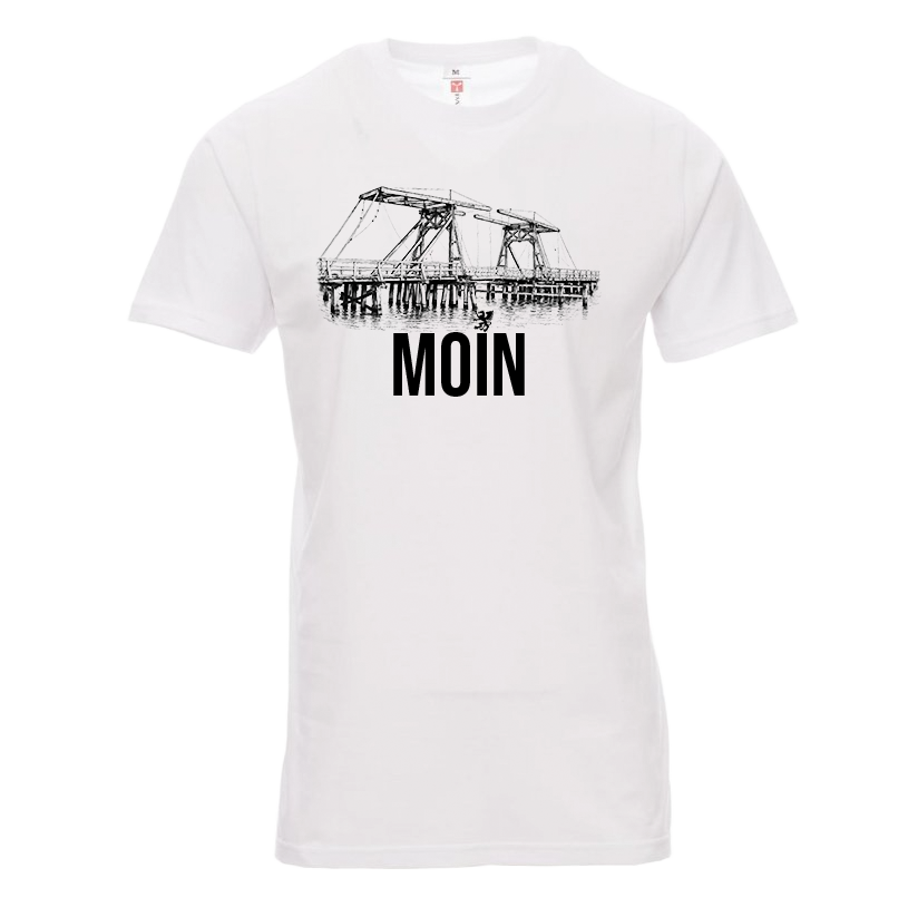 T-Shirt „Moin" mit Wiecker Brücke I Weiß