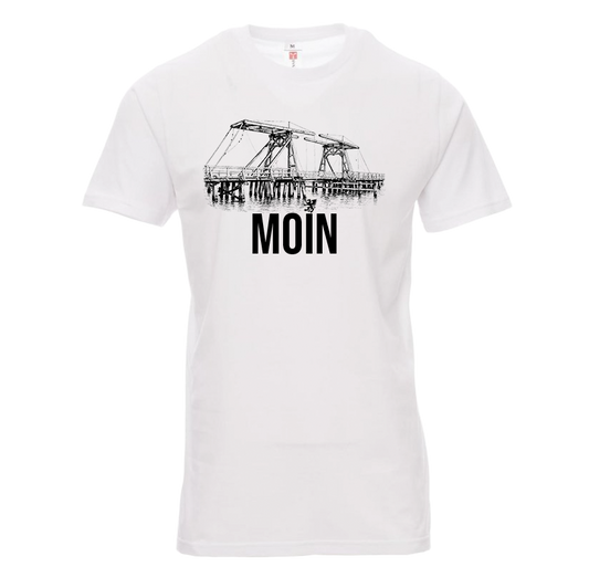 T-Shirt „Moin" mit Wiecker Brücke I Weiß
